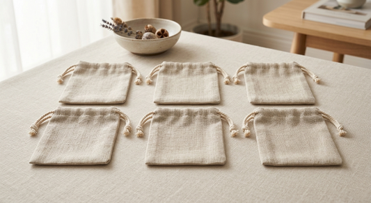 Linen Drawstring Pouch Set